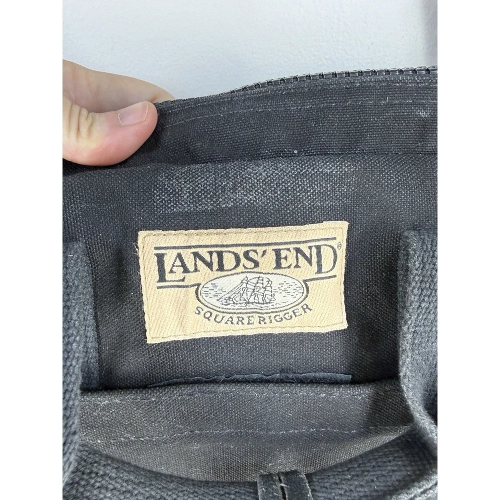 Lands' End Vintage Canvas Leather Square Rigger Bag Black Briefcase Adjustable